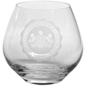 stemless gin glass with frosted Pennsylvania State University Seal